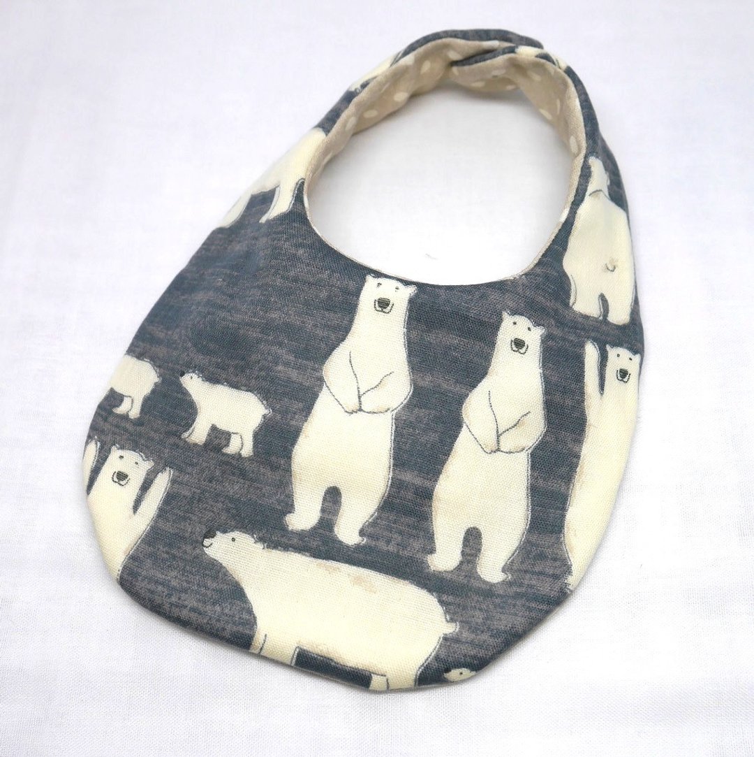 Japanese Handmade 4-layer-double gauze Baby Bib /white bear  grey - 围嘴/口水巾 - 棉 灰色