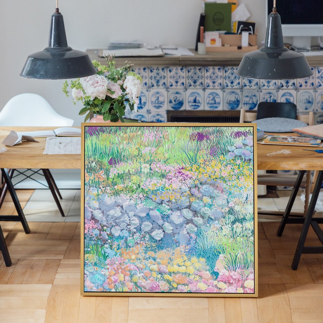馥郁仙境 I - 油画感春天花卉装饰挂画/卧室摆设挂画/边柜摆设 - 海报/装饰画/版画 - 棉 蓝色
