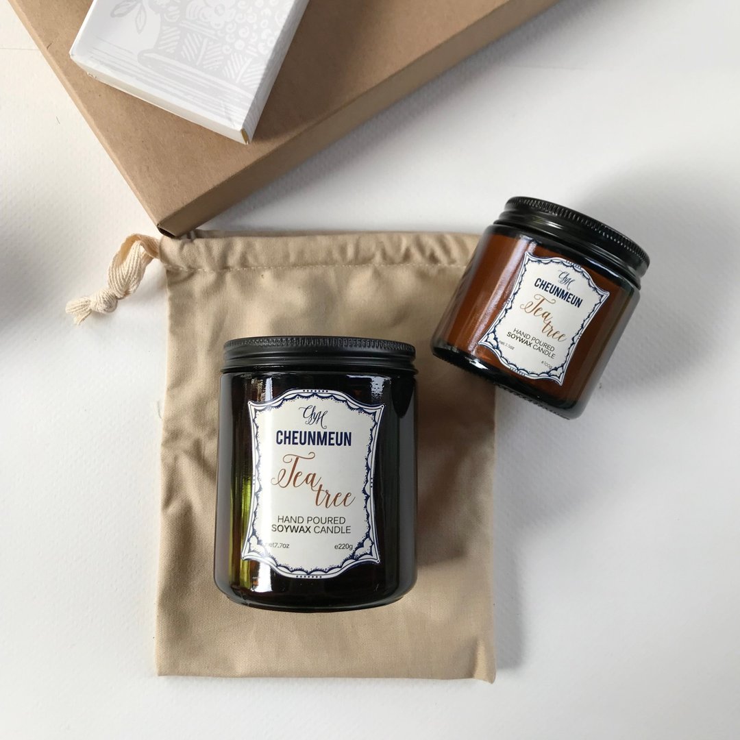 Fresh Home Candle Soy-Wax / Tea Tree Scent (gift set) - 蜡烛/烛台 - 植物．花 白色