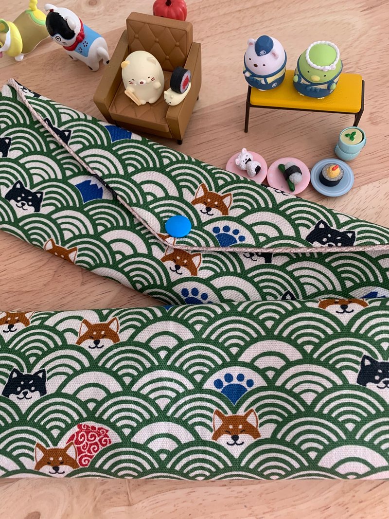 文青风环保纯棉筷袋 柴犬的午后祭典 质感原胚 草地绿 日本 潮物 - 收纳用品 - 棉．麻 绿色