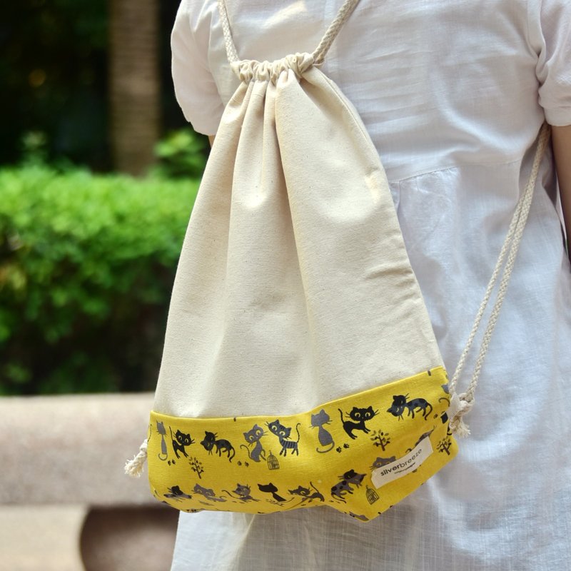 Silverbreeze 束口后背包 (B108) 现货供应中 - 束口袋双肩包 - 棉．麻 黄色