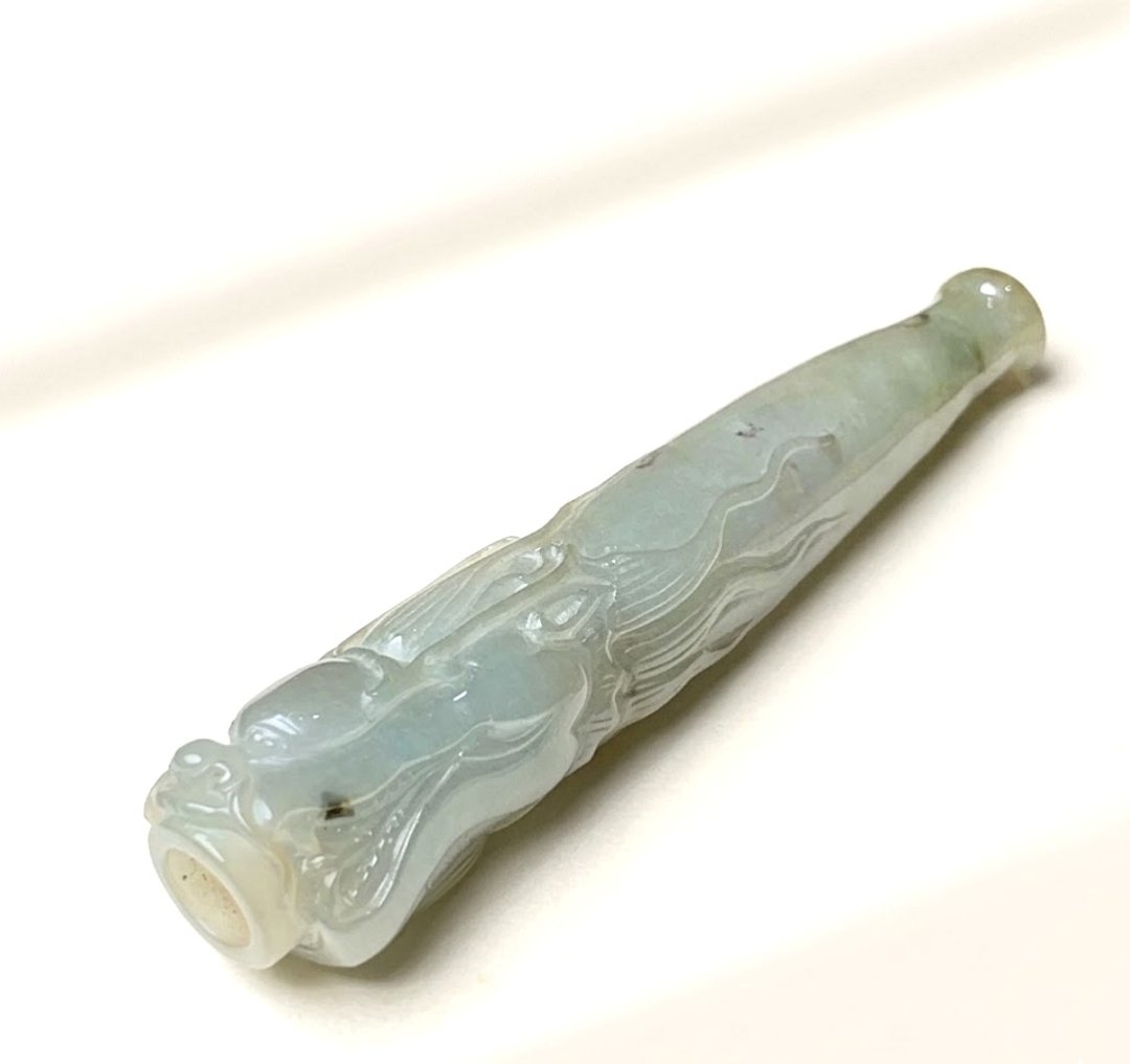 冰种飘花翡翠龙纹烟斗 | 天然缅甸玉翡翠 A 货 | 送礼 - 其他 - 玉石 绿色