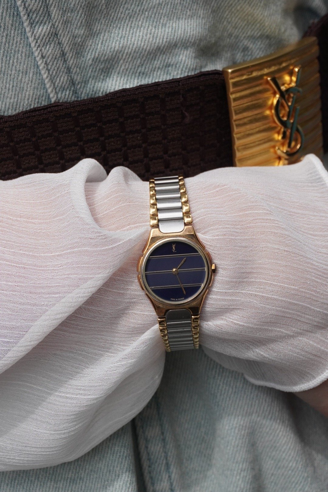 【日本直送 名牌中古包】Yves Saint Laurent 腕表 银色 YSL 条纹 不锈钢 石英机芯 7t3eus - 女表 - 不锈钢 银色
