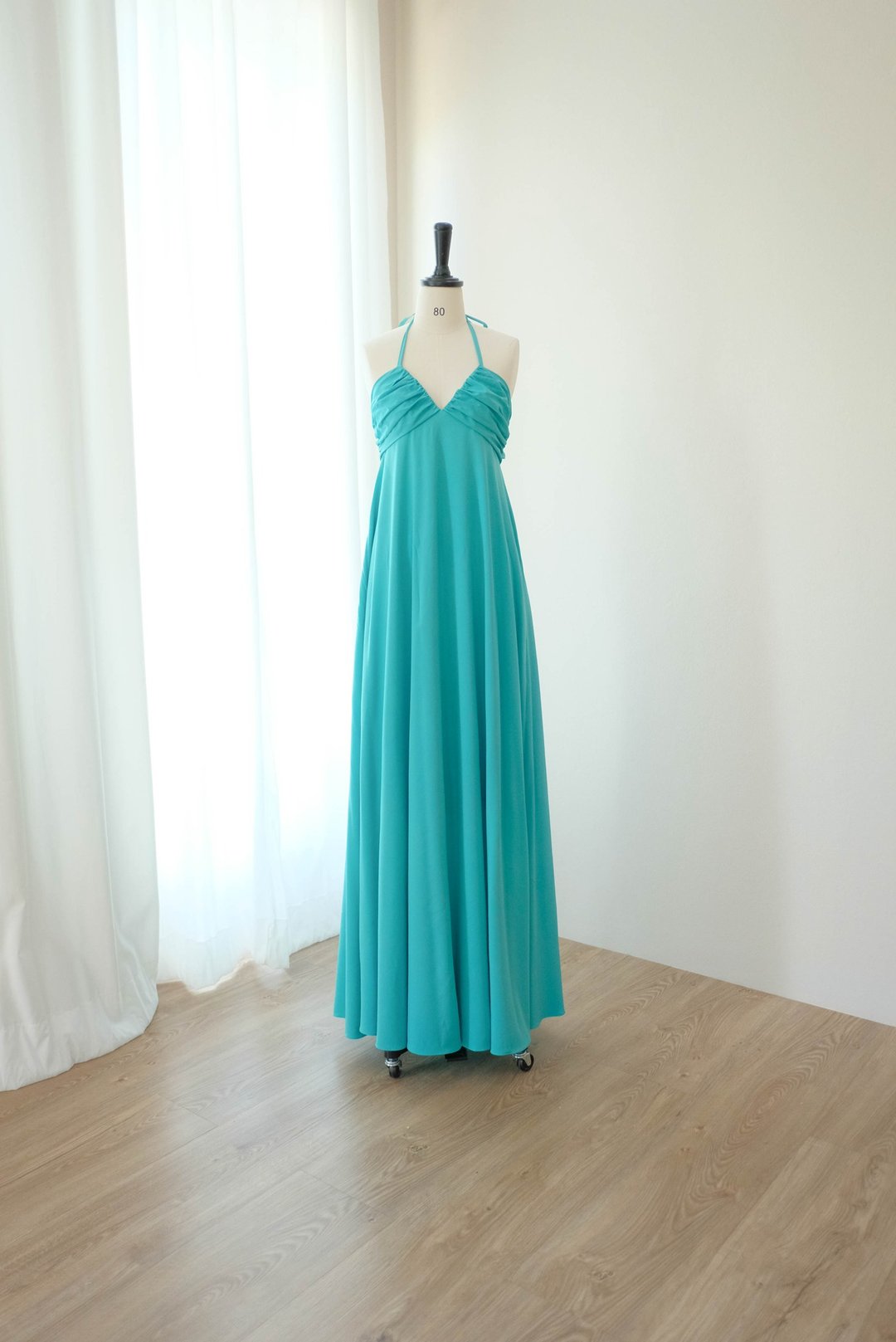 Greenish blue bridesmaid dress floor length halter maxi backless party dress - 洋装/连衣裙 - 聚酯纤维 绿色