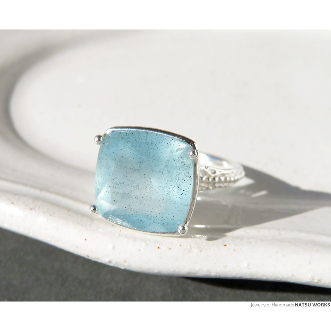 苔藓海蓝宝 戒指 / Moss Aquamarine Ring L - 戒指 - 宝石 蓝色