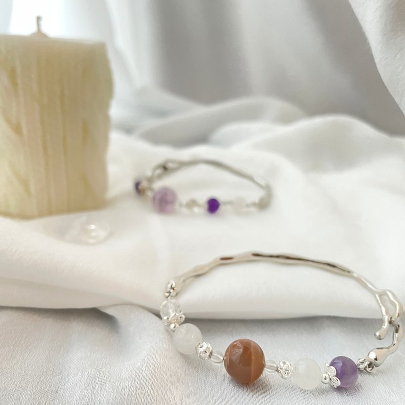 雨中的灵魂—灰橙月光 白水晶 紫水晶 黑金超七 防小人 自信 招财 - 手链/手环 - 水晶 