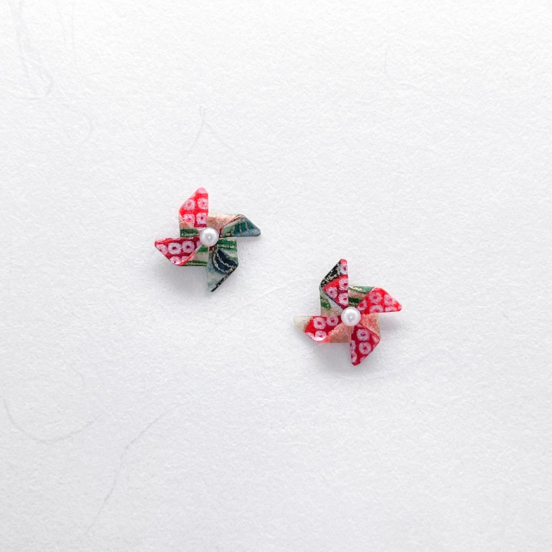 Chearrings | Origami 日本和纸 手工折纸 风车耳环 | 款式 W001 - 耳环/耳夹 - 纸 黑色