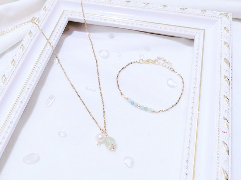 葡萄石颈链x天河石水晶手链组合 - 清新 自信 魅力 - 项链 - 水晶 绿色