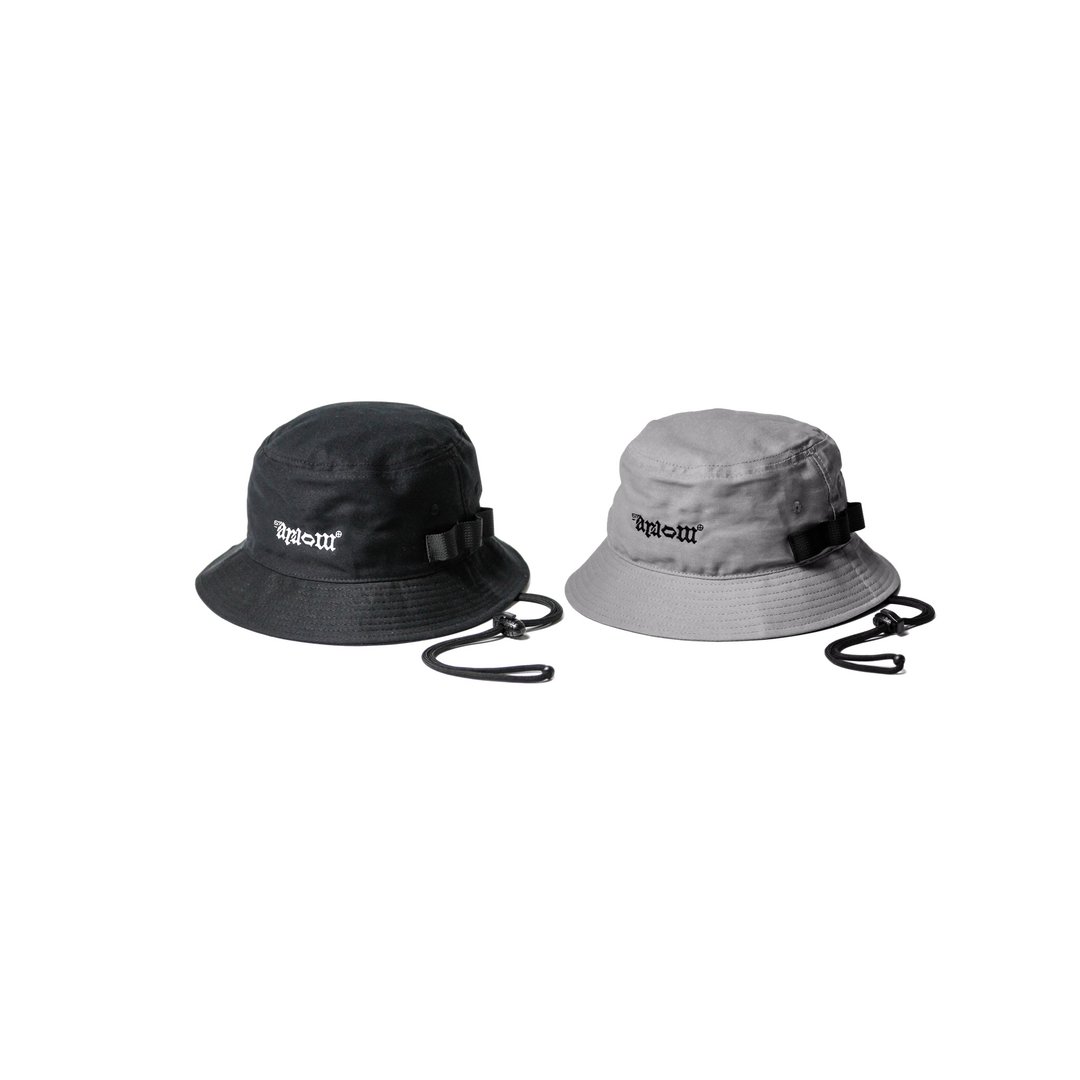 .67ARROW LOGO BUCKET HAT 2.0_渔夫帽 黑色 可拆防风绳 遮阳帽 - 帽子 - 棉 多色