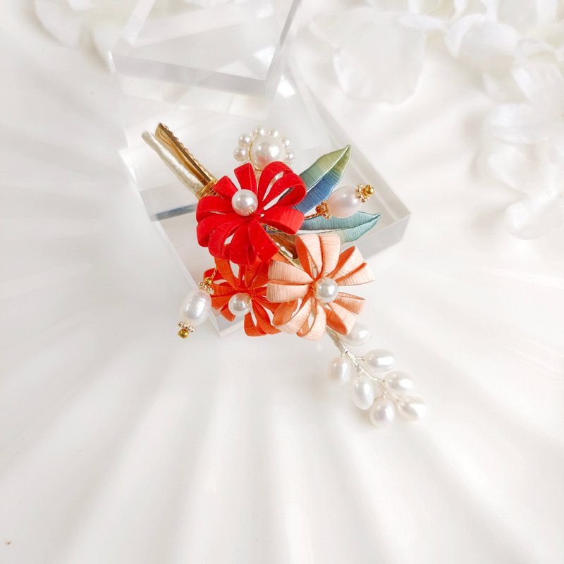 渐变发夹 雏菊发夹 小花发夹 小清新发夹   胸针 缠花 春仔 - 发饰 - 丝．绢 红色