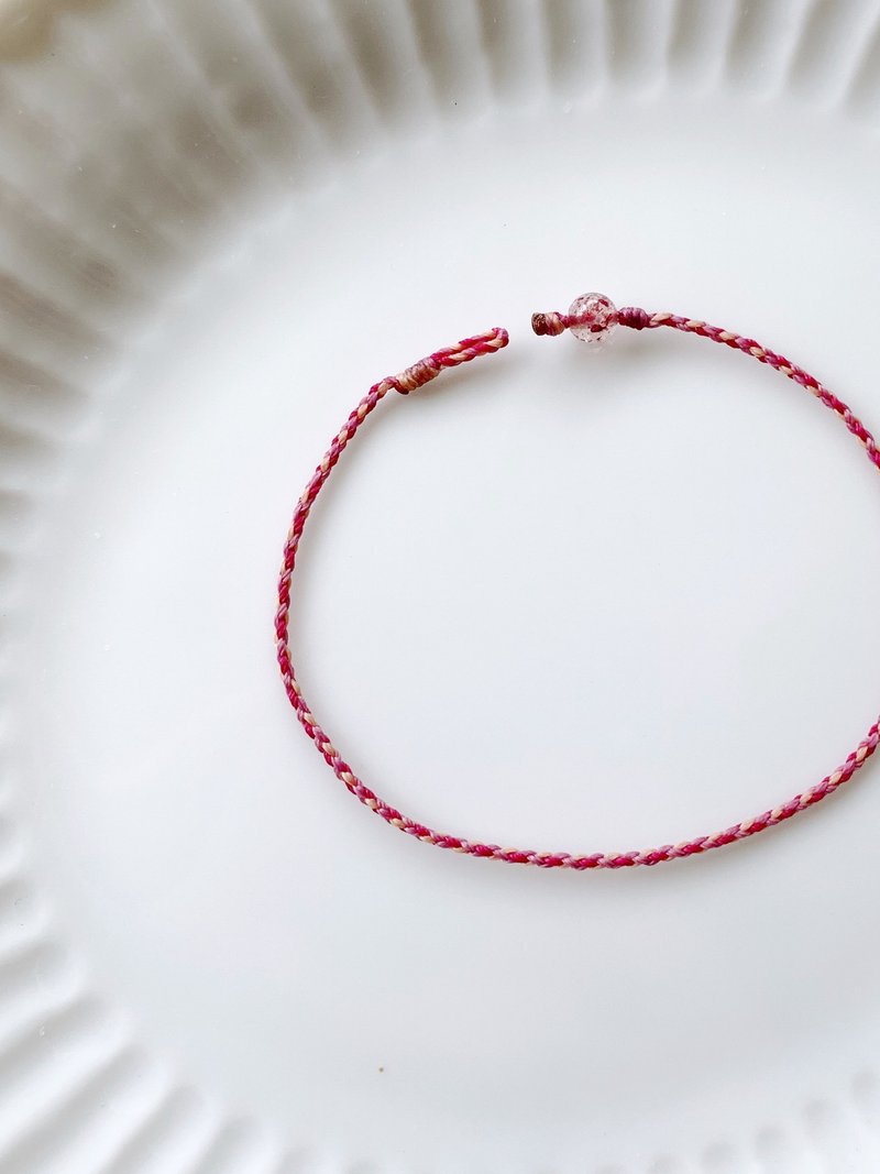 草莓晶 珊瑚橘+紫丁香色*2+莓果红 四股编 超极细 蜡线幸运绳 - 手链/手环 - 其他材质 粉红色