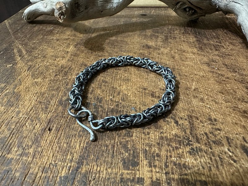 手作银饰—925纯银 拜占庭手链 硫化效果 纯银手链 中性款式 - 手链/手环 - 纯银 银色