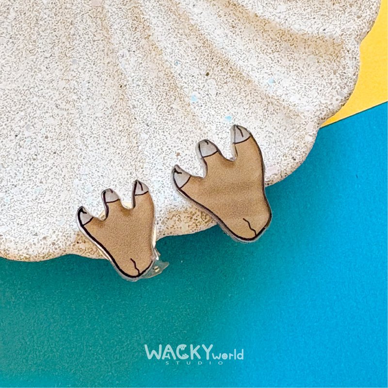 压克力耳环 耳夹 不对称恐龙脚 - 耳环/耳夹 - 压克力 