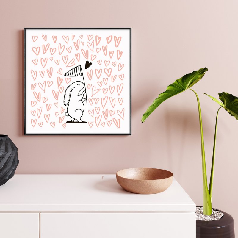 Bunny love • Catch you - 浪漫北欧兔子插画/童趣挂画/卧室装饰 - 海报/装饰画/版画 - 棉．麻 多色