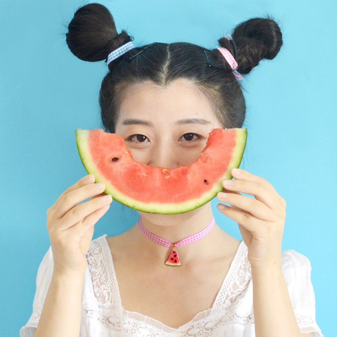 吃西瓜啦 清新夏日西瓜颈链 手作项链 少女 礼物 - 项链 - 棉 粉红色