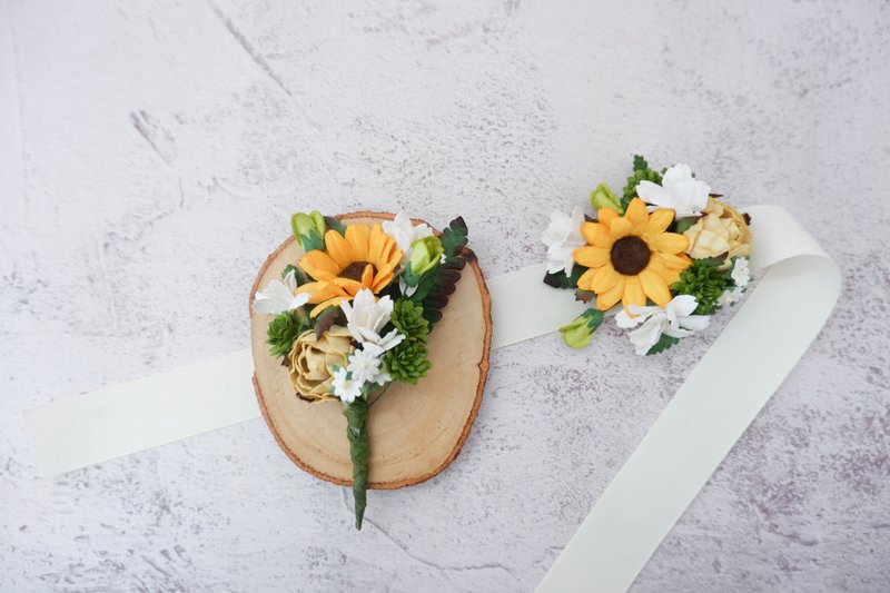 太阳花胸花 太阳花手腕花 婚礼小物 - 胸花/手腕花 - 纸 黄色