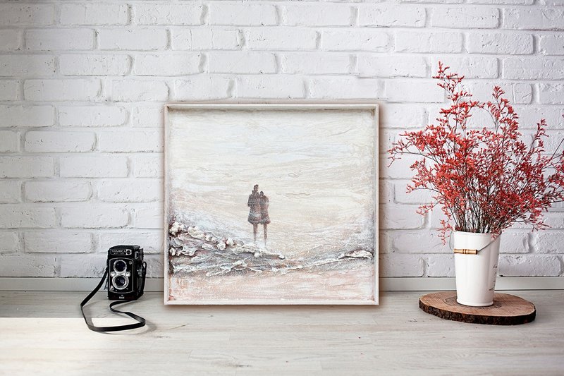 浅棕的小纹理抽象画，一个女人和一个男人，爱。 - 墙贴/壁贴 - 压克力 咖啡色