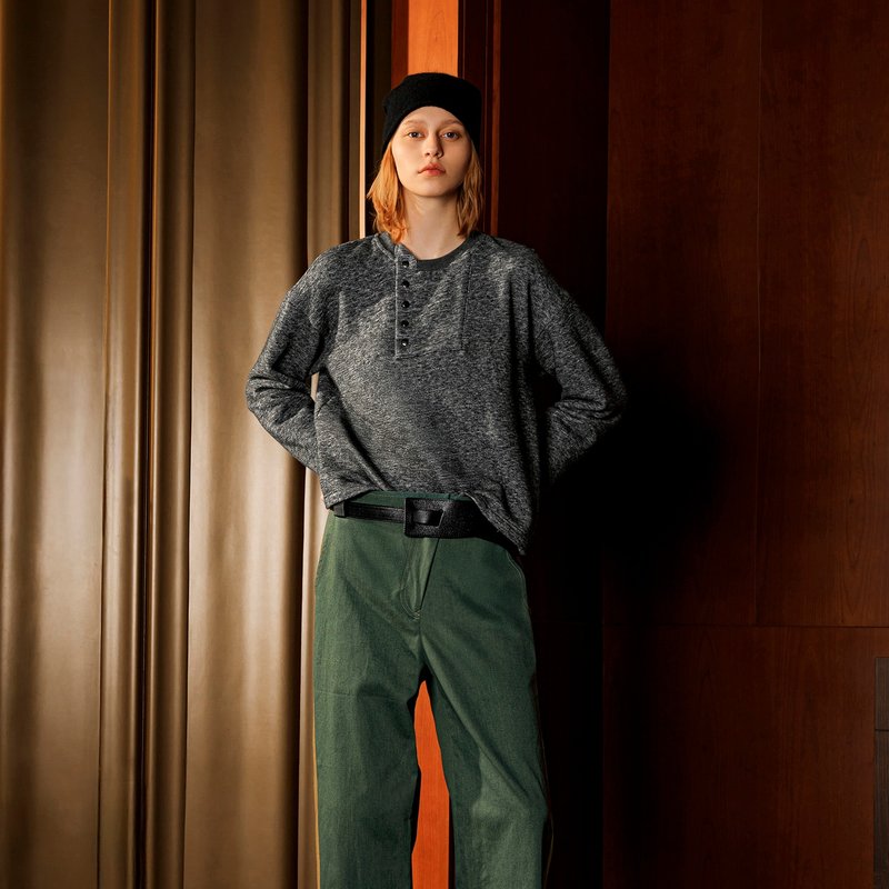 不对称半门襟针织上衣 - 女装上衣 - 其他材质 灰色