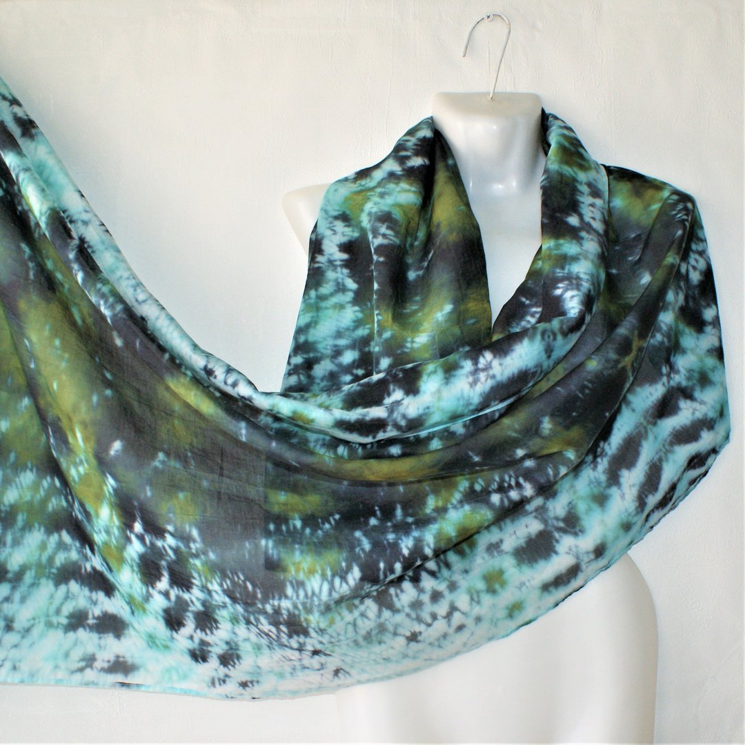 Hand dyed scarf silk cotton blend scarf Tie dye scarf Snake print head scarf - 丝巾 - 丝．绢 多色