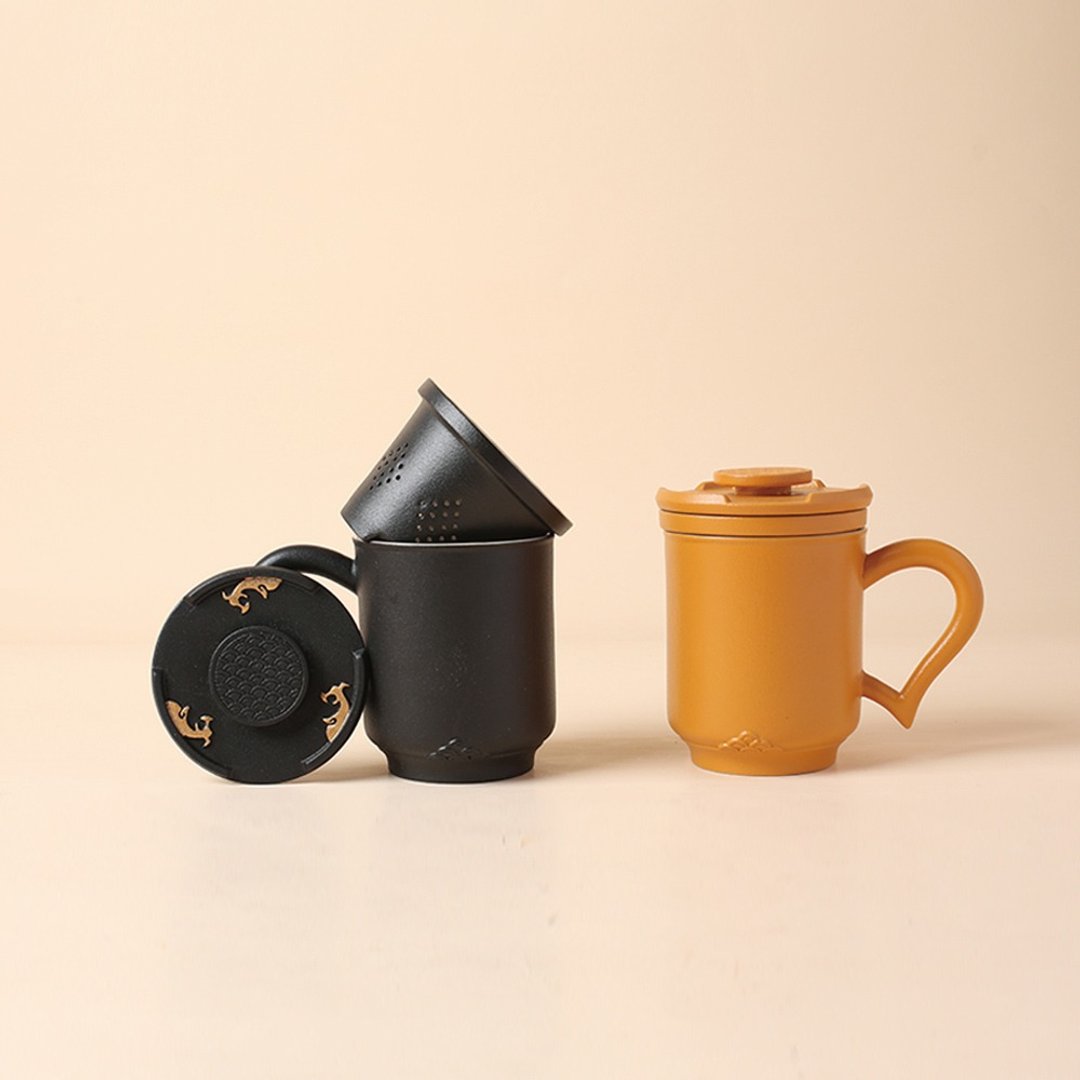 【礼物首选】陆宝 风生水起盖杯 350ml 办公室 泡茶杯 - 茶具/茶杯 - 陶 黑色