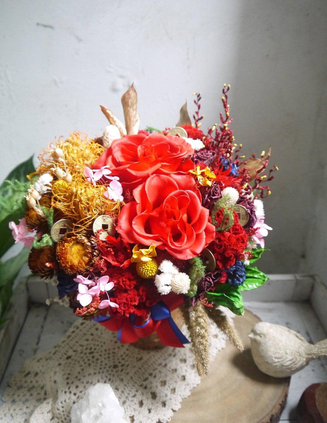金玉满堂.富贵红.祝贺升官开幕节庆干燥花手作好礼 - 干燥花/捧花 - 植物．花 红色