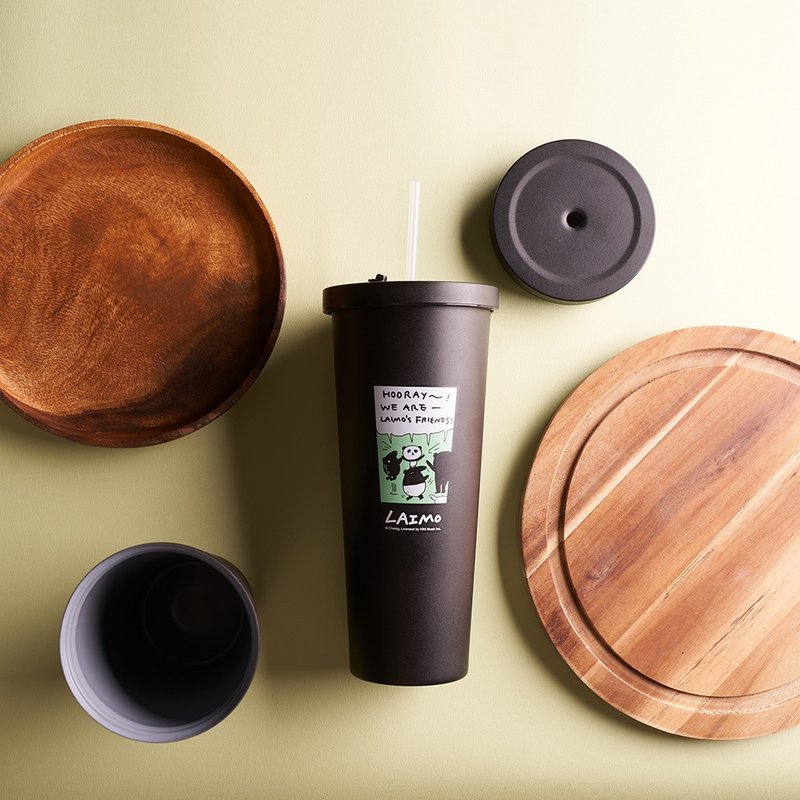 WOKY X马来貘联名款轻量真空随行吸管杯700ML-黑色 - 保温瓶/保温杯 - 不锈钢 黑色