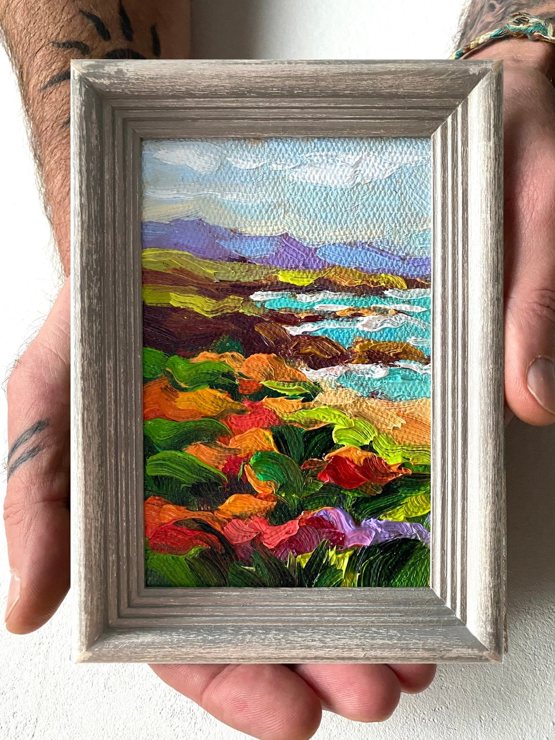 海景油画原创海景画厚涂小幅艺术品海洋海岸壁画 - 墙贴/壁贴 - 木头 