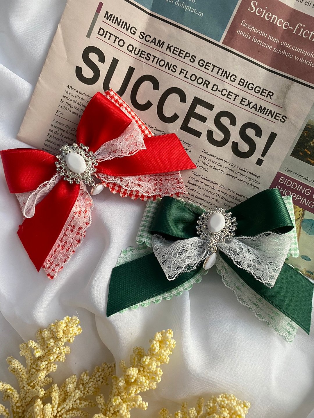 Handmade 2-layer plaid hair bow - 发饰 - 棉 多色