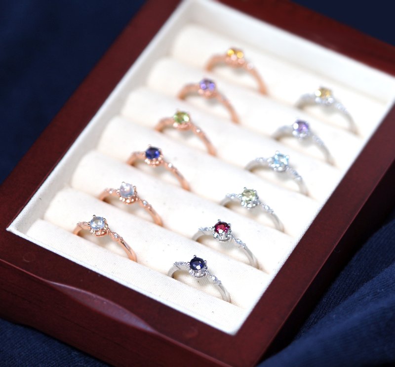 新品好美~多色宝石4mm纯银戒指-可调式 - 戒指 - 水晶 