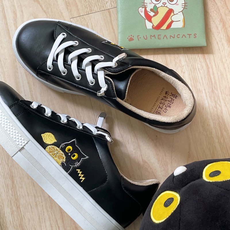 Paidalx黄阿玛Socles与柠檬电绣免绑带厚底休闲鞋不弯腰鞋-SOSO黑 - 女款休闲鞋 - 人造皮革 黑色