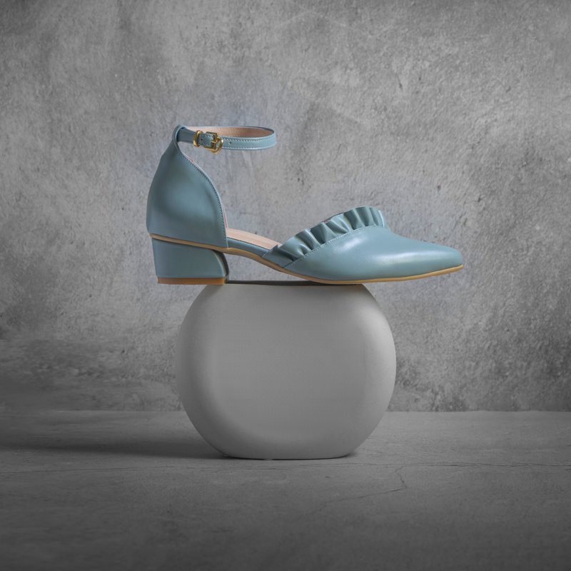 【星座系列创作】双鱼座 小尖头 革制手工鞋可客订颜色 - 女款休闲鞋 - 真皮 蓝色