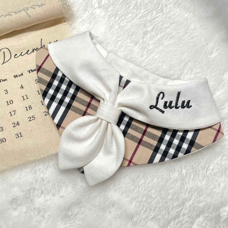 污泥手作  刺绣-格子海军领巾  宠物领巾 - 领结/领巾 - 棉．麻 