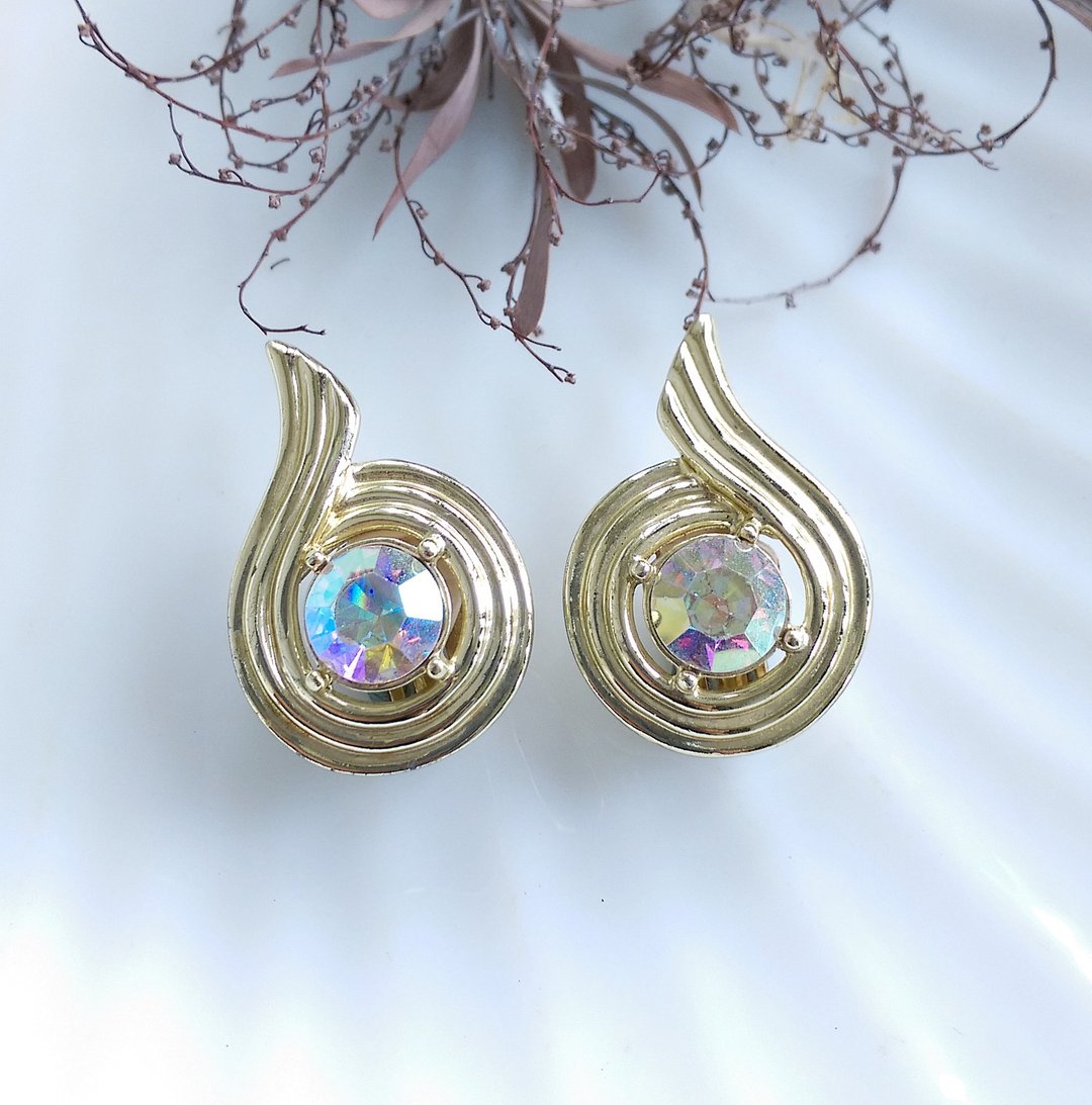 Vintage Jewelry SARAH COV  Aurora Swirl  夹式耳环 - 耳环/耳夹 - 其他材质 金色