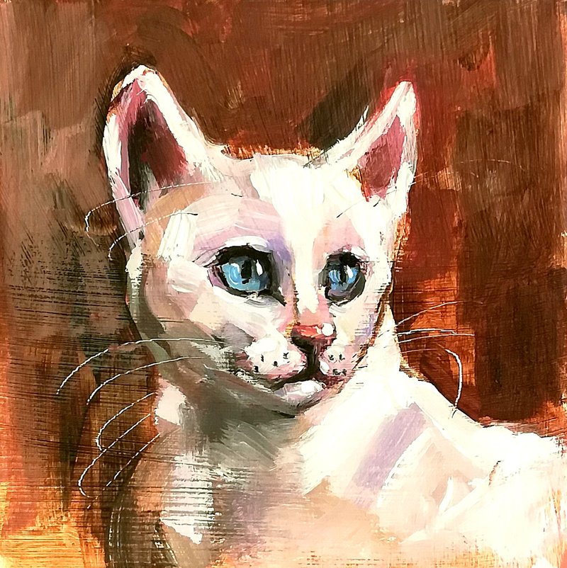白猫原创油画宠物动物肖像猫爱好者艺术 - 海报/装饰画/版画 - 其他材质 多色