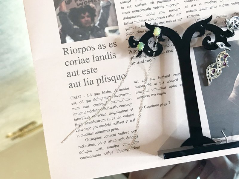 经典四爪蛋白石opal  欧泊垂坠耳环 - 耳环/耳夹 - 纯银 多色