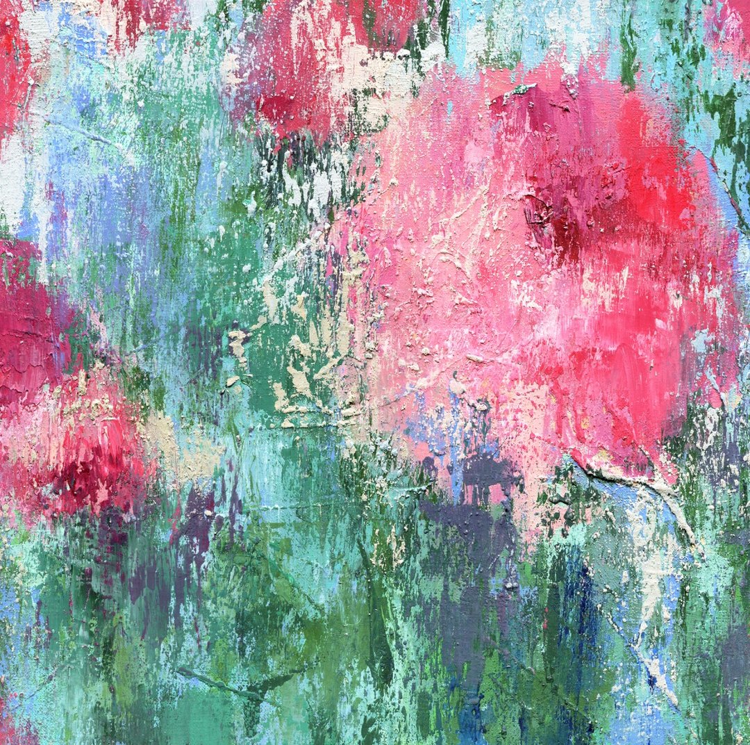 布面油画原作 50x80cm 牡丹 抽象花卉 现代艺术 - 墙贴/壁贴 - 其他材质 粉红色
