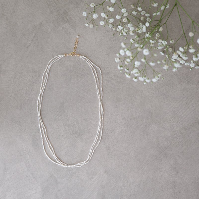 14kgf 3 Line Freshwater Pearl Necklace - 项链 - 珍珠 白色