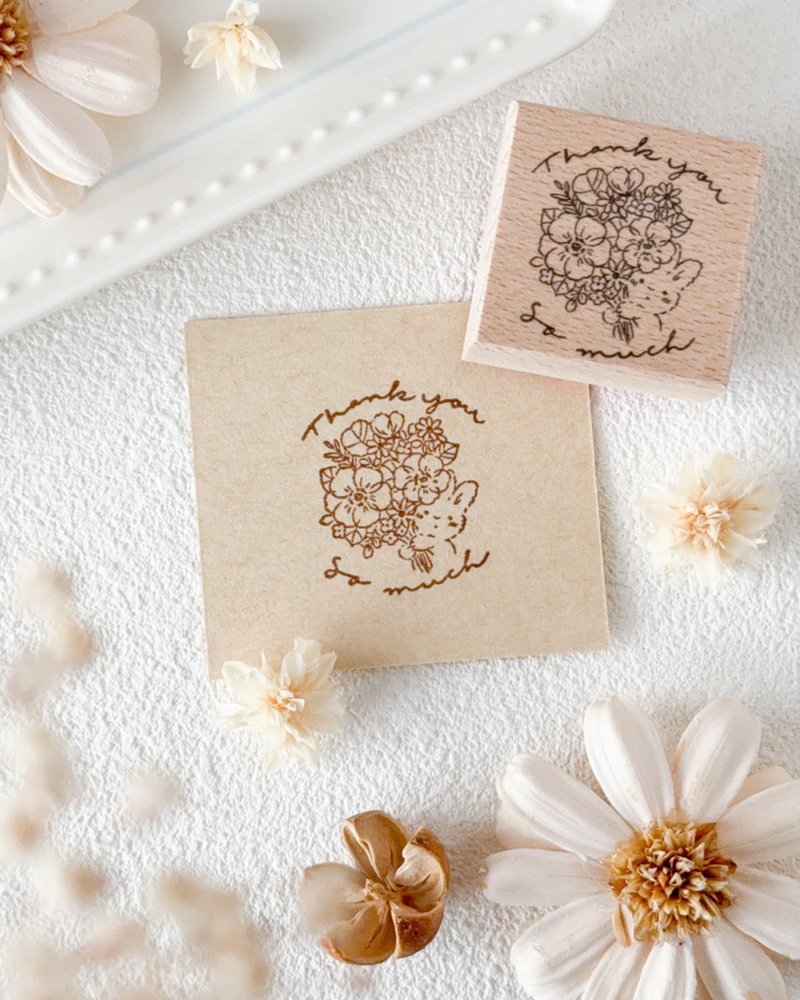 花束兔子 Thank You 木质橡皮印章  礼物包装・手帐装饰・表达感 - 印章/印台 - 木头 