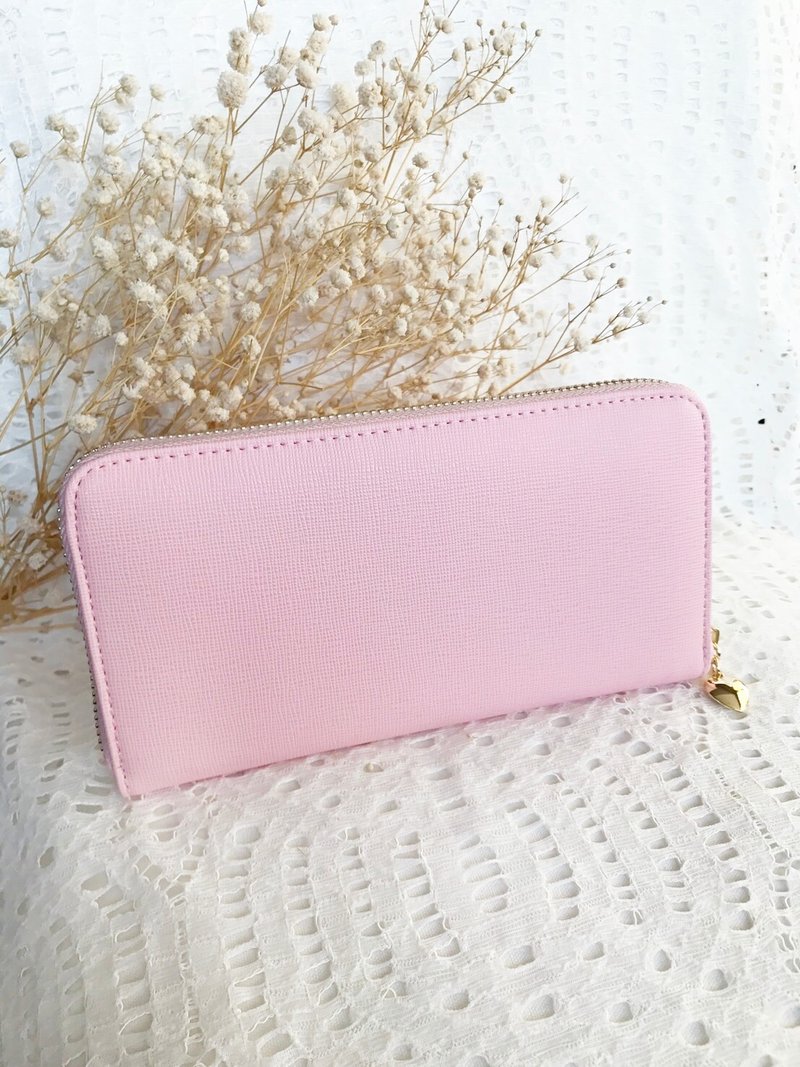 手作好礼 新款‘三夹层钱多多长夹’樱花粉/情人节 交换礼物 新年（现货6个） - 皮夹/钱包 - 真皮 粉红色