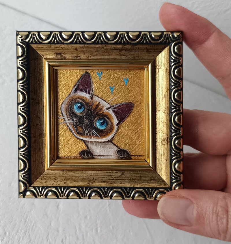 暹罗小猫油画 Cat Art 5*5 厘米 - 墙贴/壁贴 - 其他金属 金色
