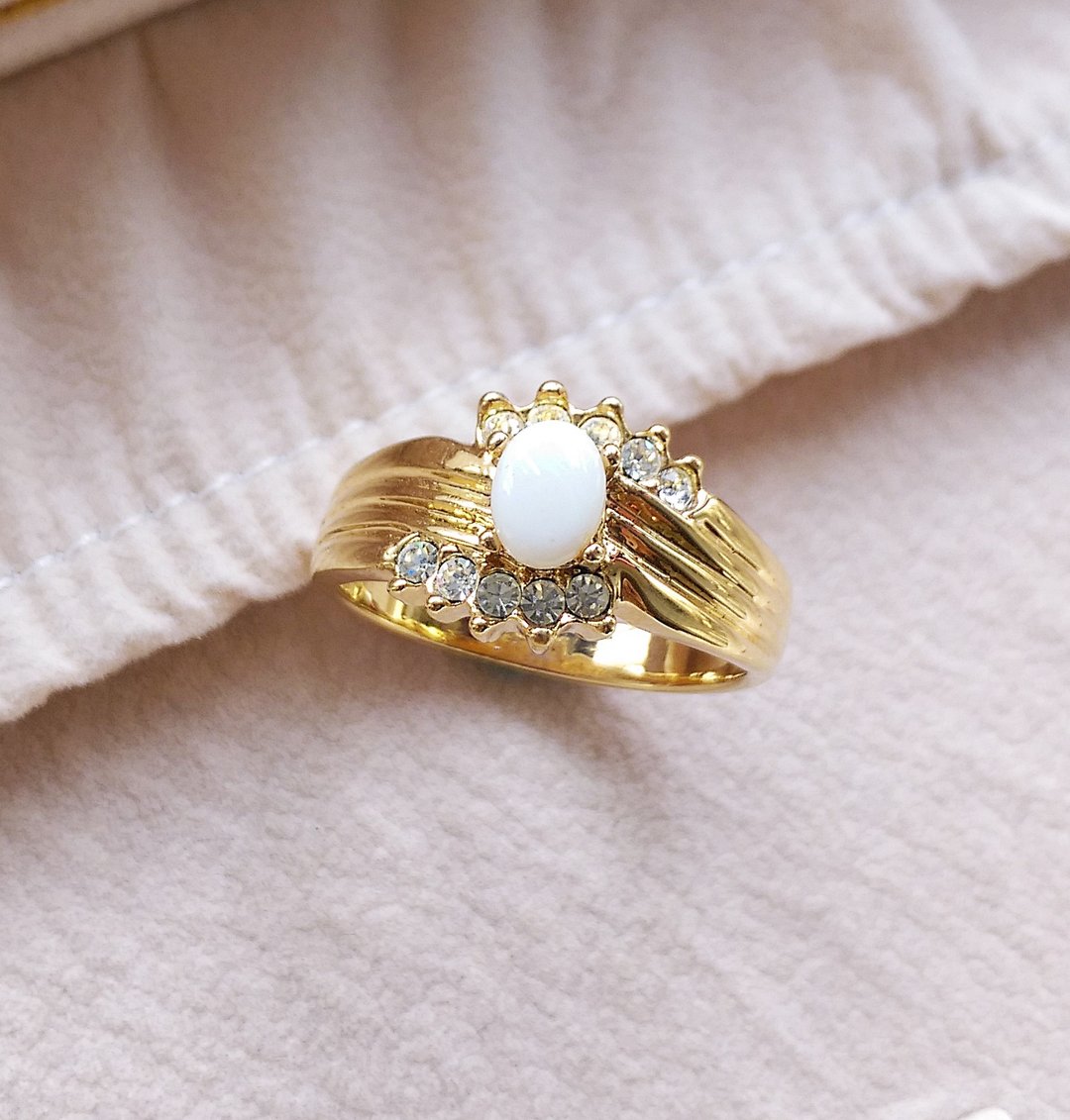 Vintage Jewelry  厚实 白石钻 优美 戒指 大戒围 - 戒指 - 其他金属 金色