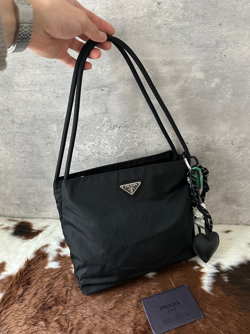 中古包 PRADA 普拉达 黑银尼龙托特包 - 手提包/手提袋 - 尼龙 黑色