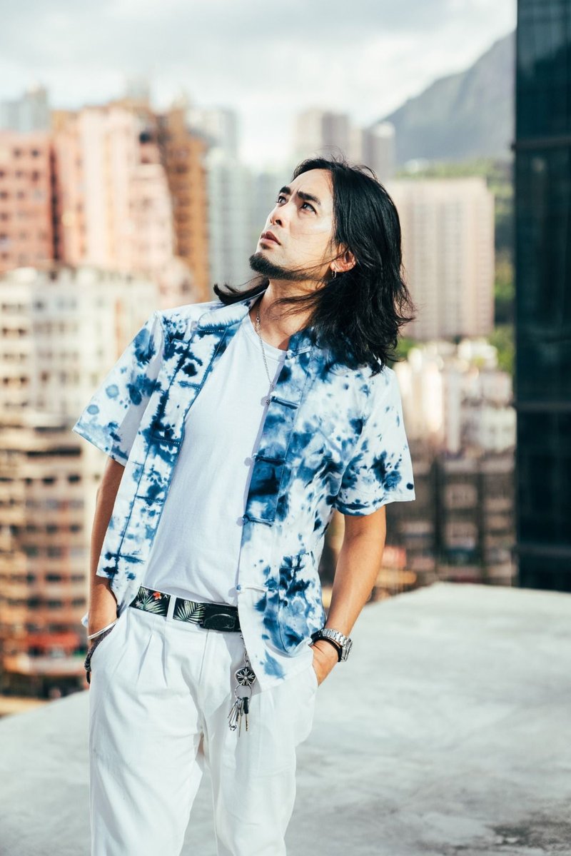 唐服 水墨外套 彩虹水墨Tie Dyed & Ice dye Tang Suit - 男装外套 - 棉．麻 蓝色