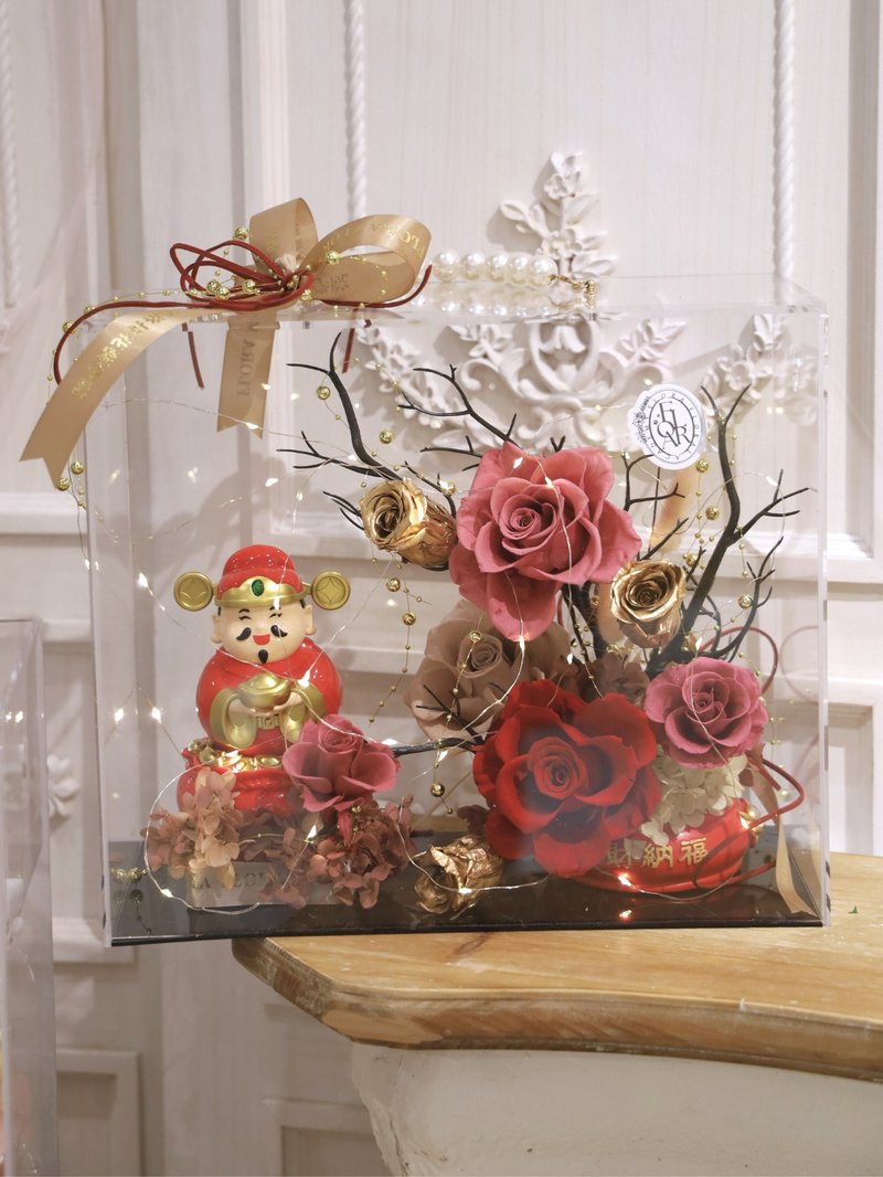 永生花招财压克力盒 开幕礼 居家摆设 新年送礼 - 摆饰 - 植物．花 红色