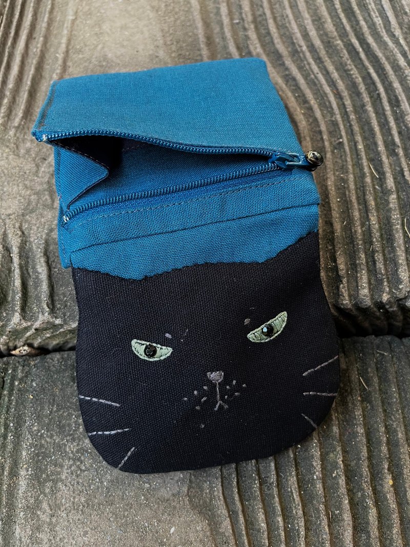 黑猫猫豆干短夹 - 皮夹/钱包 - 棉．麻 