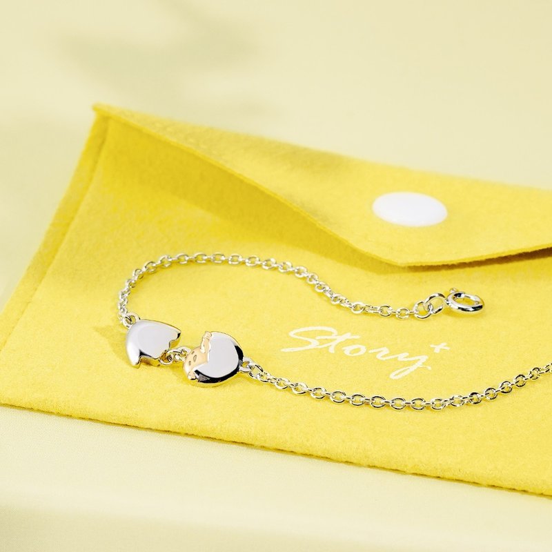 Gudetama经典系列-蛋黄哥破蛋而出纯银手链 - 手链/手环 - 纯银 银色