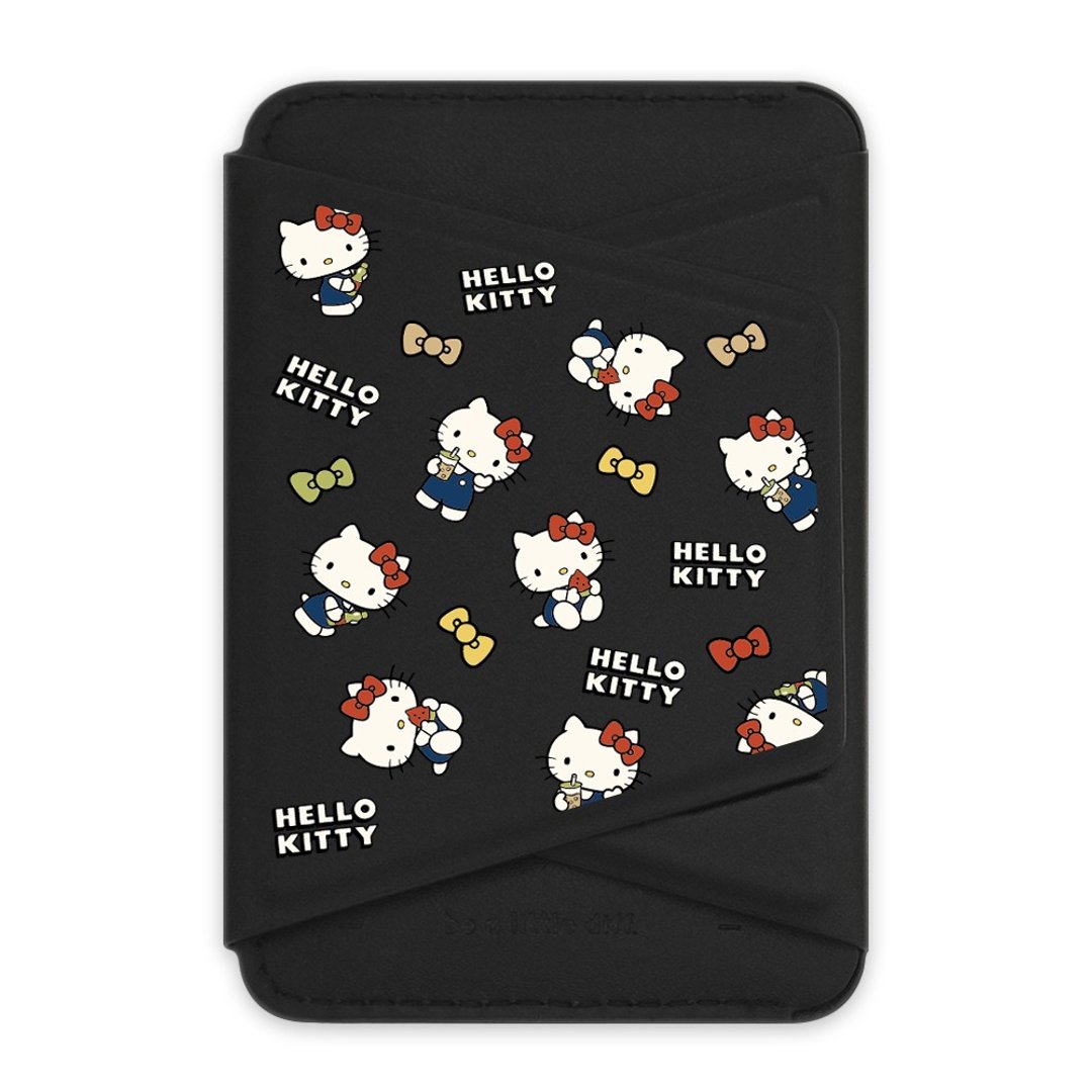 HelloKitty 叠叠乐 黑色款 支架磁吸卡包  小牛皮感 手机支架 - 手机座/防尘塞 - 人造皮革 黑色