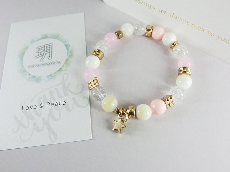 粉色银河之星黄铜手链-手作天然石串珠粉白色系-玥．unicorn-天然石 黄铜 - 手链/手环 - 宝石 粉红色