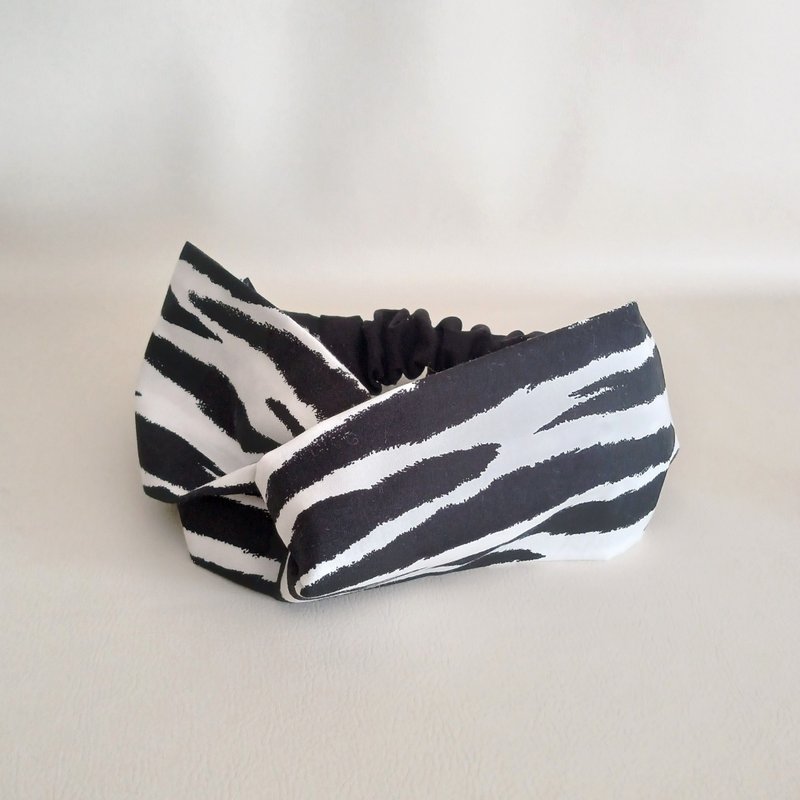 交叉款发带 包头巾 斑马纹 31 - 发带/发箍 - 棉．麻 黑色