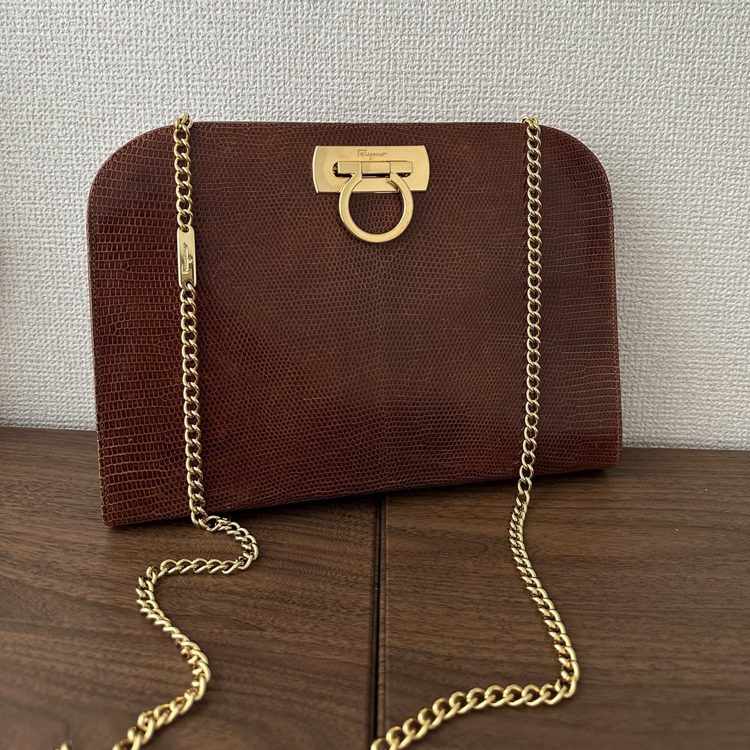 Salvatore Ferragamo 菲拉格慕 Gancini 蜥蜴皮 棕色 链条单肩包 - 侧背包/斜挎包 - 真皮 咖啡色
